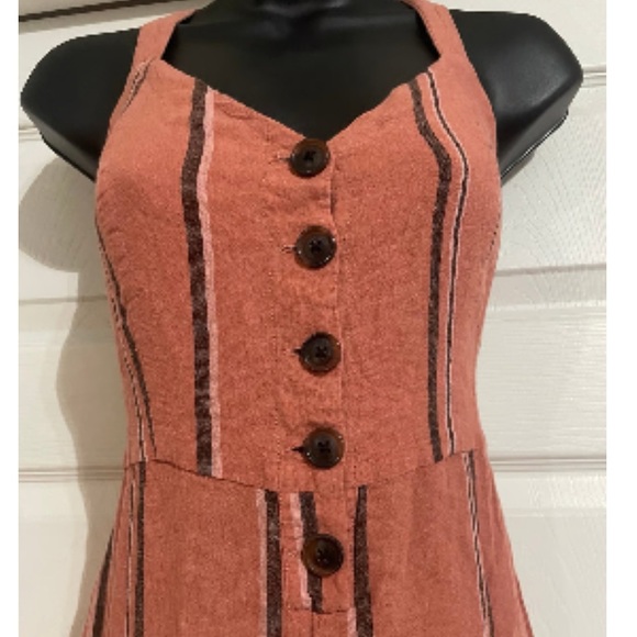 Urban Outfitters Linen Striped Button Detail Jumpsuit Flare Leg - Picture 2 of 7